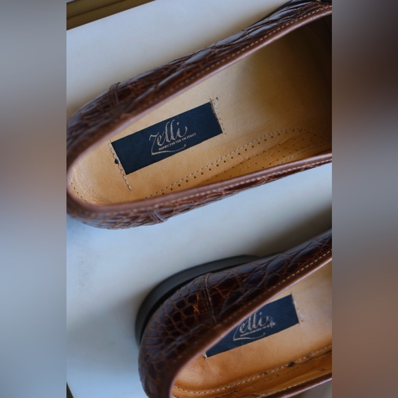 MENS Zelli Tuscany Crocodile Slip-On Cognac Men Size 10 - Picture 7 of 9